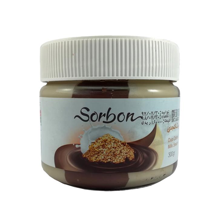 کرم کاکائو دورنگ کنجدی سوربن مقدار 300 گرم Sorbon Cocoa & Milk Seasame Cream 300gr